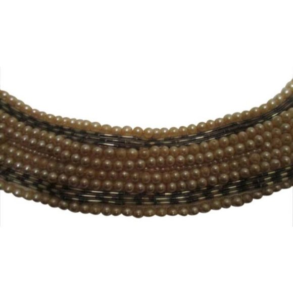 *Cream And Silver Metallic Vintage Pearl Beaded Collar Scarf - Picture 1 of 7